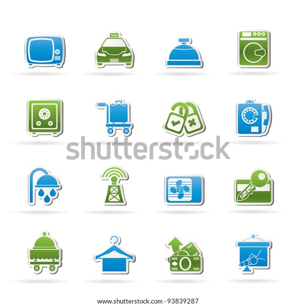 Hotel\
and motel room facilities icons - vector icon\
set