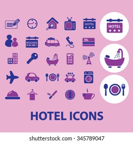 hotel, motel, room service icons, signs vector concept set for infographics, mobile, website, application 