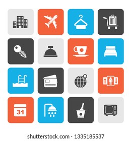 Hotel, motel and travel icons - vector icon set