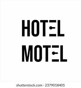 Hotel, motel word design with illustration of door knob on letter E.