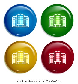 Hotel multi color gradient glossy badge icon set. Realistic shiny badge icon or logo mockup