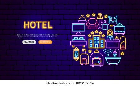 Hotel Neon Banner Design. Vector Illustration of Business Service Promotion.