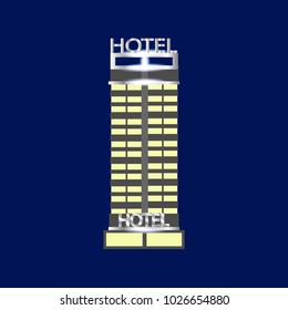 Hotel with neon lights on a dark background