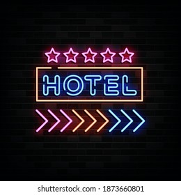 Hotel Neon Sign Vector. Design Template Neon Style