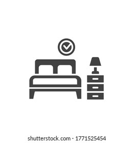 Hotel number glyph black icon. Apartament booking sign. Bedroom symbol. Take rest. Pictogram for web page, mobile app, promo. UI UX GUI design element
