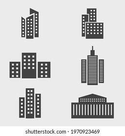 hotel and office building silhouette icon