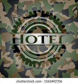 Hotel on camo texture. Vector Illustration. Detailed.