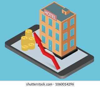 hotel on smartphone. flat isometric design
