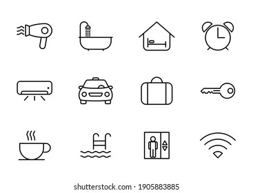 hotel outline vector icons isolated on white. hotel icon set for web and ui design, mobile apps and print products