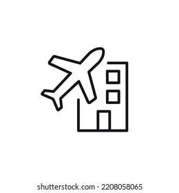 Hotel and plane linear icon. Thin line customizable illustration. Contour symbol. Vector isolated outline drawing. Editable stroke