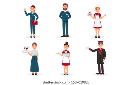 Hotel Polite and Friendly Staff Characters Vector Illustrations Hotel Polite and Friendly Staff Characters Vector Illustrations
