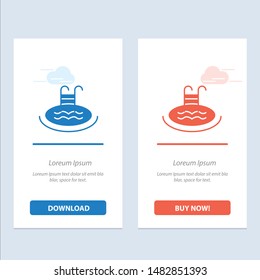 Hotel, Pool, Swimming, Service  Blue and Red Download and Buy Now web Widget Card Template