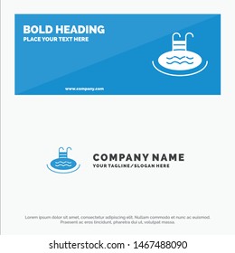 Hotel, Pool, Swimming, Service SOlid Icon Website Banner and Business Logo Template. Vector Icon Template background