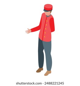 Hotel porter greeting with open hand isometric icon