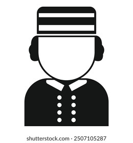 Hotel porter wearing a uniform with buttons is standing in simple style