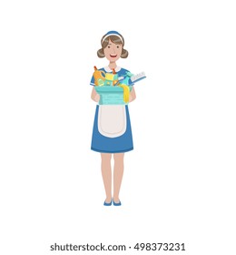 Hotel Professional Maid With Bucket Of Household Chemicals Illustration