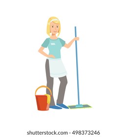 Hotel Professional Maid Washing The Floor Illustration