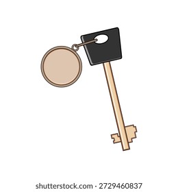 Hotel or property key with an empty round tag providing a customizable space for branding, room numbers, or symbolic representation of exclusivity and ownership