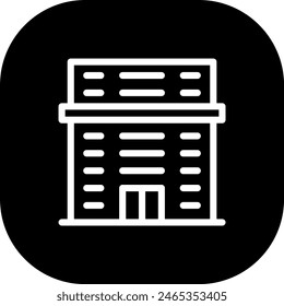 Hotel real estate icon with black filled line outline style. hotel, room, travel, service, bed, vacation, woman. Vector Illustration