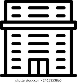 Hotel real estate icon with black outline style. hotel, room, travel, service, bed, vacation, woman. Vector Illustration