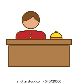 hotel reception with bellboy icon over white background. colorful design. hotel services concept. vector illustration