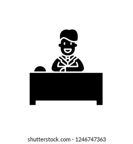 Hotel reception black icon, vector sign on isolated background. Hotel reception concept symbol, illustration 