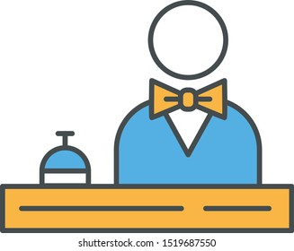 Hotel reception color icon. Concierge service. Manager, butler, majordomo wearing suit. Guess meeting, registration. Motel lobby receptionist. Isolated vector illustration