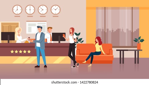 Hotel reception concept. Vector flat cartoon graphic design isolated illustration