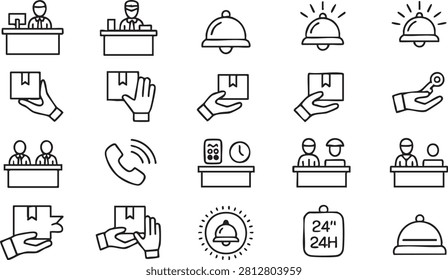 Hotel Reception and Customer Service Outline Icon Pack for Hospitality Platforms