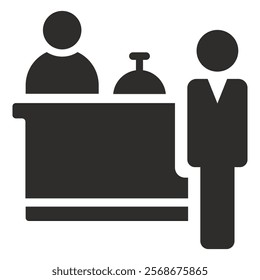 hotel reception desk icon, administrator symbol, flat vector illustration isolated on white background