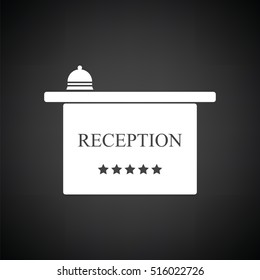 Hotel reception desk icon. Black background with white. Vector illustration.