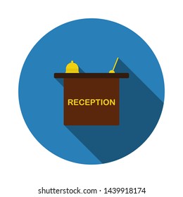 Icono De Recepción Del Hotel. Diseño De Esténcil De Círculo Plano Con Sombra Larga. Ilustración vectorial.