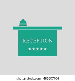 Hotel reception desk icon. Gray background with green. Vector illustration.