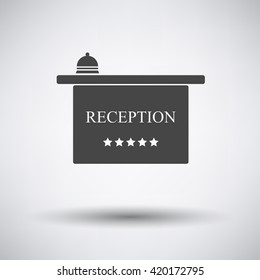 Hotel reception desk icon on gray background with round shadow. Vector illustration.