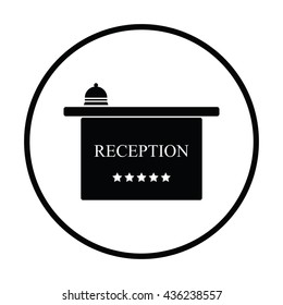 Hotel reception desk icon. Thin circle design. Vector illustration.