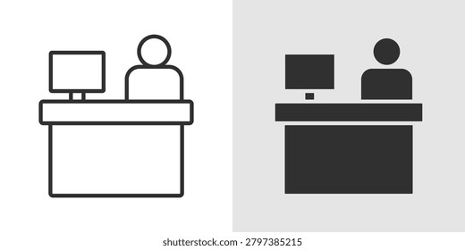 Hotel Reception Icon represents guest check-in services, hospitality management, customer assistance, and accommodation support.