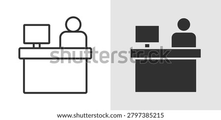 Hotel Reception Icon represents guest check-in services, hospitality management, customer assistance, and accommodation support.