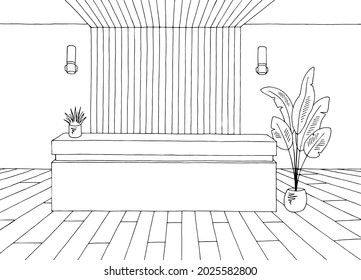 Hotel reception lobby interior graphic black white sketch illustration vector 