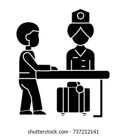 hotel reception, receptionist at the table  icon, vector illustration, sign on isolated background