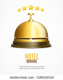 Hotel Reception Service Banner with Realistic Detailed 3d Reception Bell for Advertising, Marketing and Promotion. Vector illustration