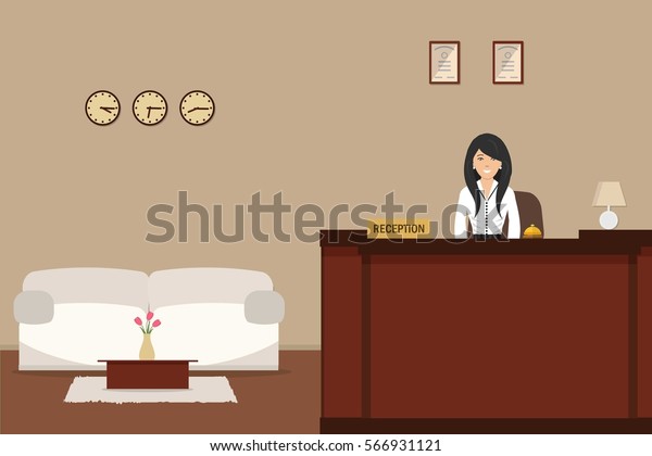 Hotel Reception Young Woman Receptionist Stands Stock Vector (Royalty ...