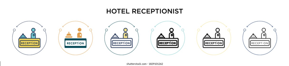 Hotel receptionist icon in filled, thin line, outline and stroke style. Vector illustration of two colored and black hotel receptionist vector icons designs can be used for mobile, ui, web