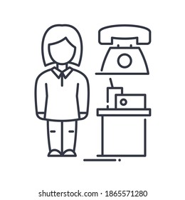 Hotel receptionist icon, linear isolated illustration, thin line vector, web design sign, outline concept symbol with editable stroke on white background.
