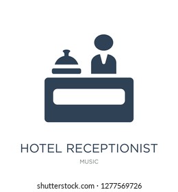 hotel receptionist icon vector on white background, hotel receptionist trendy filled icons from Music collection, hotel receptionist vector illustration