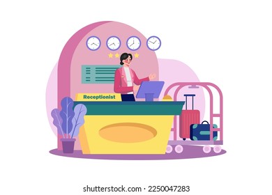 Hotel Receptionist In The Lobby At The Front Desk