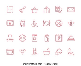 Hotel related signs. Fireplace travel icon breakfast area toilet wifi parking child place wardrobe vector hotel symbols