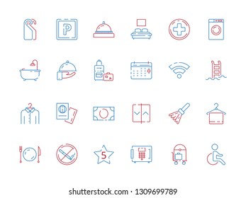 Hotel related symbols. Bathroom hospital travel places spa breakfast area toilet wifi zone hotel colored vector icon