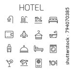 Hotel related vector icon set. Well-crafted sign in thin line style with editable stroke. Vector symbols isolated on a white background. Simple pictograms.