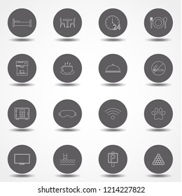 Hotel related vector icon set. Well-crafted sign in thin line style with editable stroke. Vector symbols isolated on a white background. Simple pictograms.