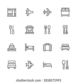 Hotel related vector icon set. Well-crafted sign in thin line style with editable stroke. Vector symbols isolated on a white background. Simple pictograms.